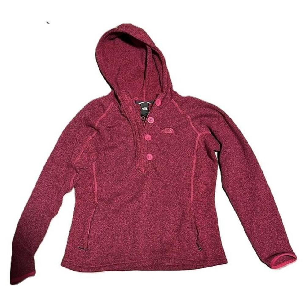 The North Face Women’s Fleece Hoodie Pullover Button Neck Burgundy Size L/G